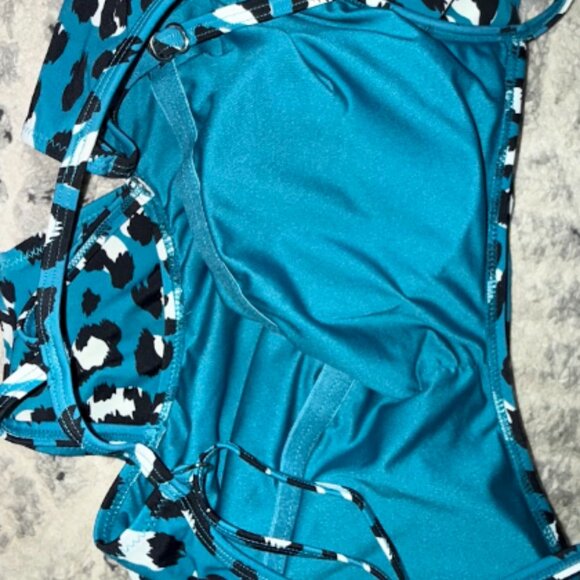 Blue Leopard Animal Print Women's One Piece Swimsuit Cheeky Full Coverage L - Picture 10 of 10